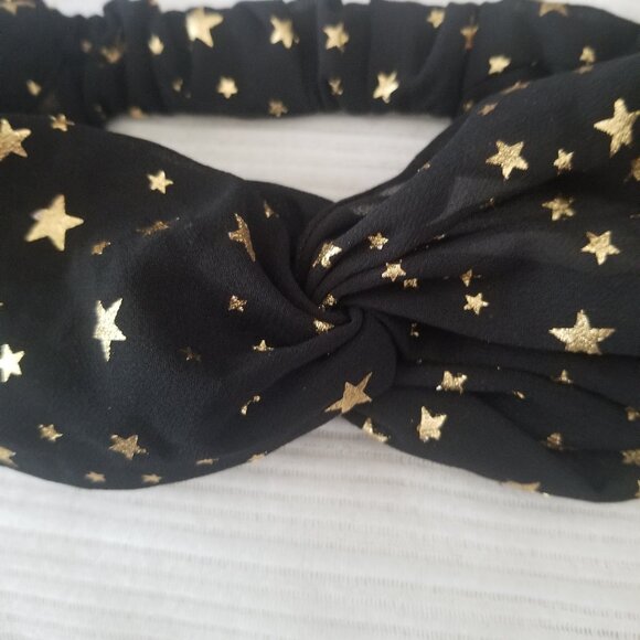 Black and Gold Star Headband Twist Knot Front Chiffon - Picture 3 of 4